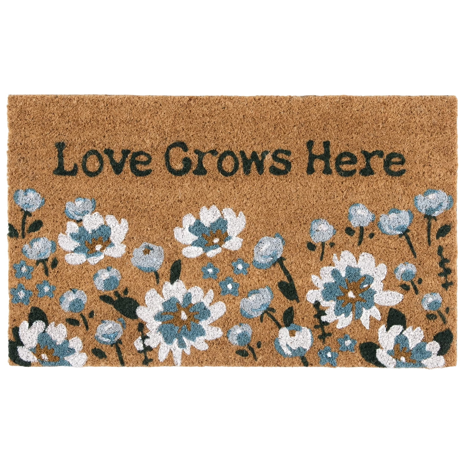 Spring Floral Doormat Blue Floral Loves Grows Here Coir Non-Slip Indoor Outdoor Mat Durable Absor... | Walmart (US)