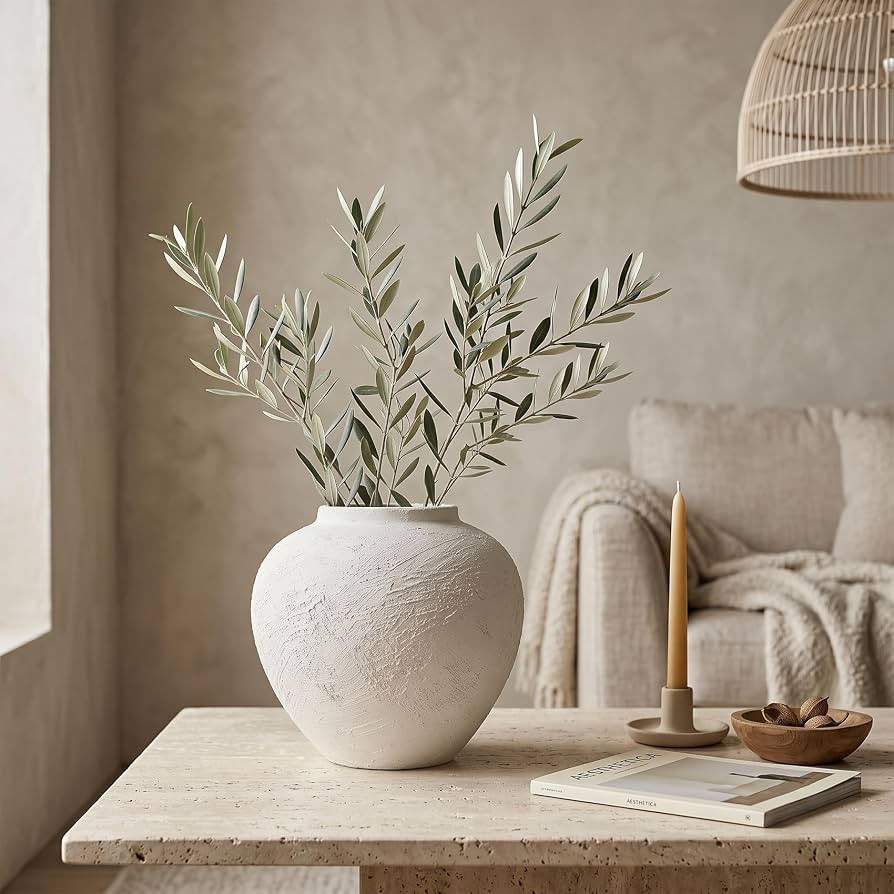 White Round Ceramic Vase, Wabi Sabi Pottery Vase for Home Decor, 8.3 Inch | Amazon (US)