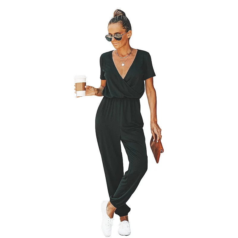 Women's CUPSHE Danica V-neck Maxi Short Sleeve Jumpsuit, Size: Large, Black | Kohl's