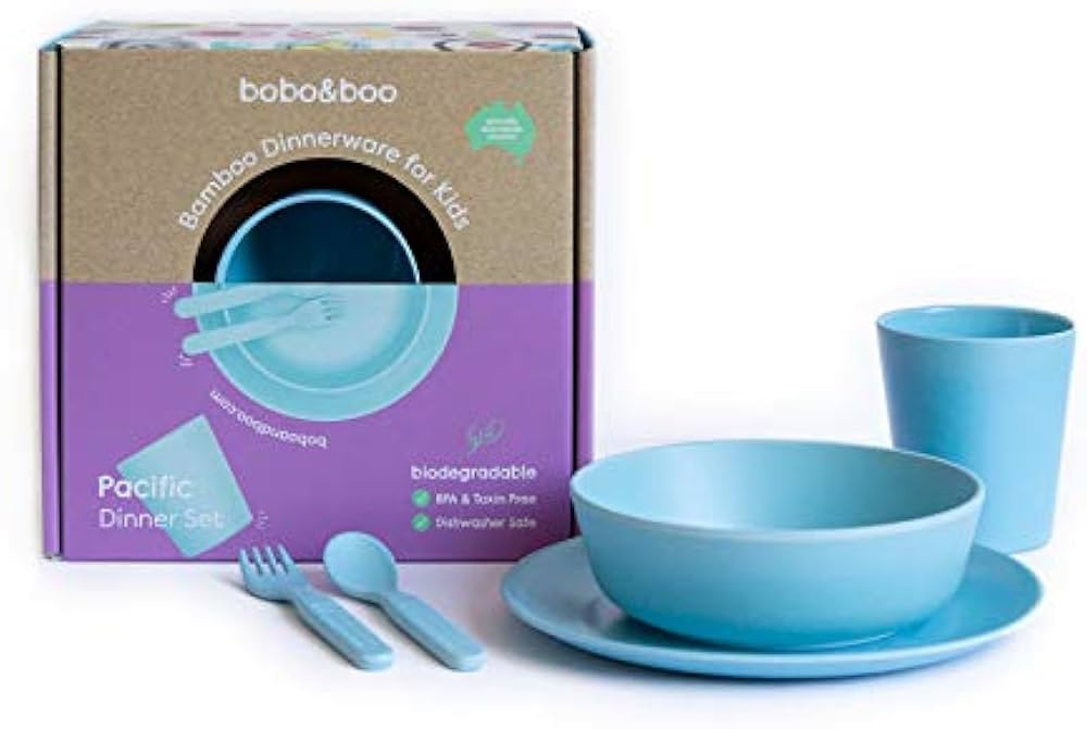 Bobo&Boo Bamboo 5 Piece Children’s Dinnerware, Pacific Blue, Non Toxic & Eco Friendly Kids Meal... | Amazon (US)