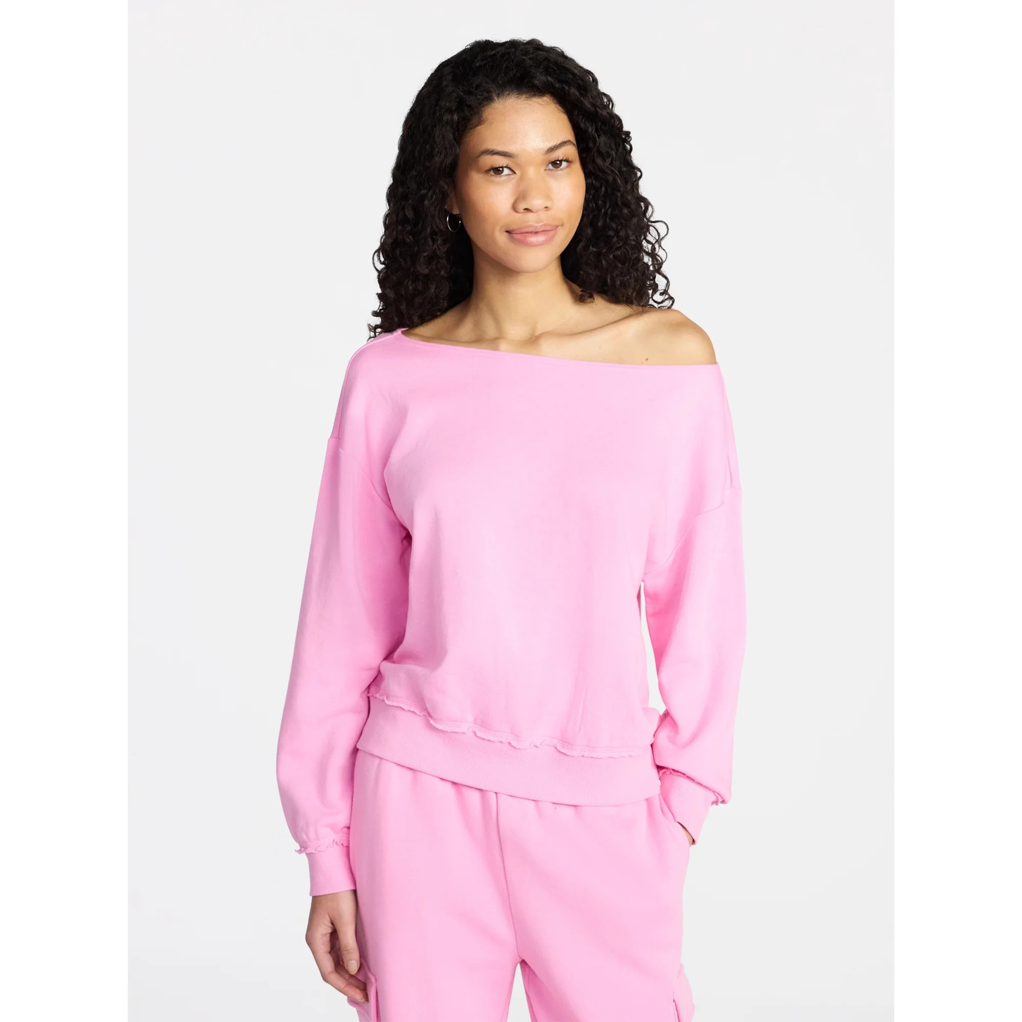 No Boundaries Off-the-Shoulder Sweatshirt with Long Sleeves, Women’s XXS-XXL | Walmart (US)