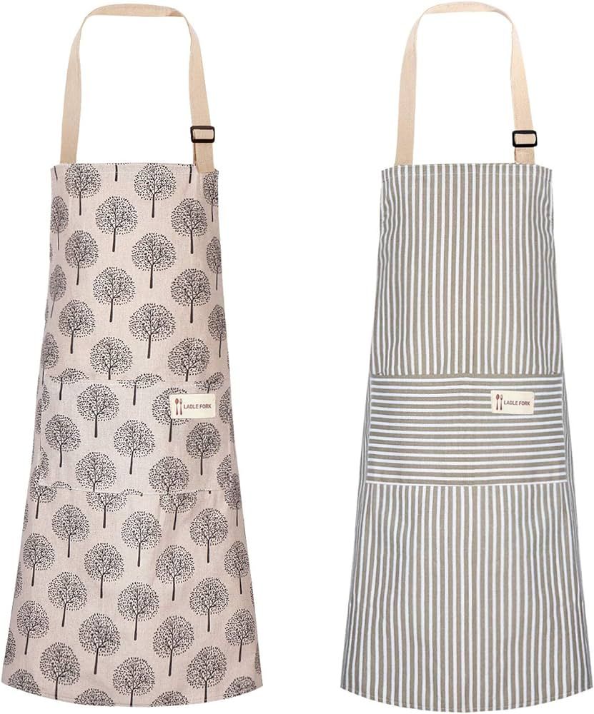 2 Pieces Linen Cooking Kitchen Apron for Women and Men Kitchen Bib Apron with Pocket Adjustable S... | Amazon (US)