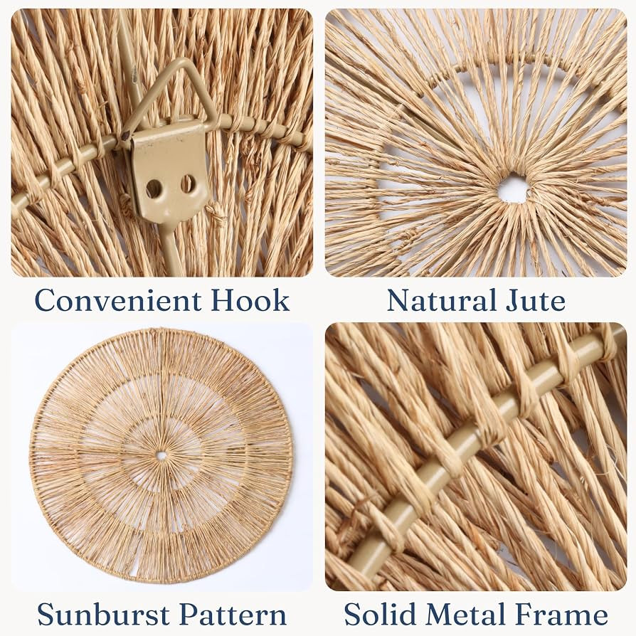 CHI AN HOME Wicker 23 Inch Jute Wall Decor Baskets, Set of 6 Extra Large Woven Jute Wall Plates, ... | Amazon (US)