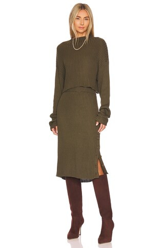 Bobi Rib Midi Skirt in Army from Revolve.com | Revolve Clothing (Global)