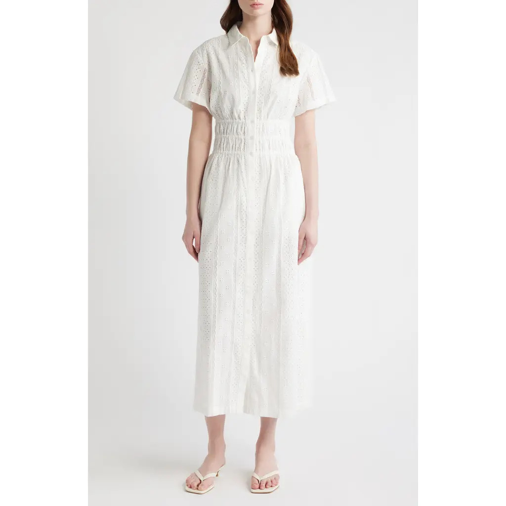 Hill House Home The Jamie Eyelet Nap Midi Shirtdress in White at Nordstrom, Size X-Large | Nordstrom