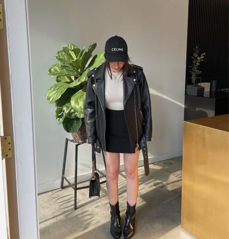 Leather jacket outfit
Western boots outfit. leather jacket outfit. Celine baseball cap.Mini skirt.

#LTKstyletip #LTKSeasonal #LTKfit