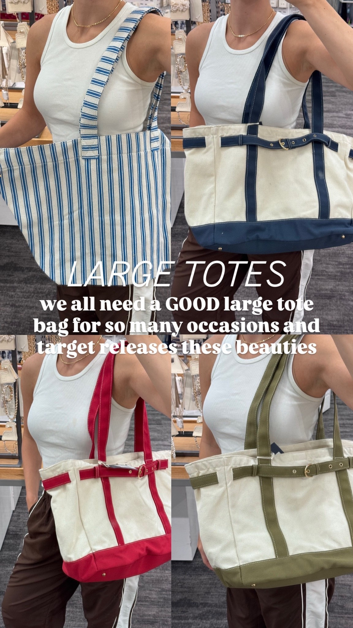 Large tote bags from target!! There are so many color ways!! #target #targetfinds

#LTKMothersDay #LTKU #LTKmomlife