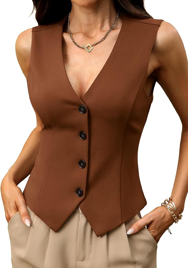 ELLEVEN High Stretchy Vest Tops for Women, Knit V-Neck Sleeveless Button Down Vest Business Casua... | Amazon (US)