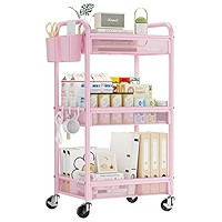 YASONIC 3 Tier Rolling Cart \u2013 Metal Utility Storage Carts with Wheels, Craft Cart Organizer ... | Amazon (US)