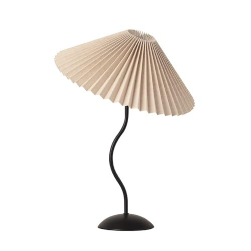 KUNJOULAM Small Pleated Table Lamp, Bedside Nightstand Lamp with Beige Lampshade Black Base, Morden Mini Lamp for Bedroom Home Office Decor, E12 Bulb Included | Amazon (US)