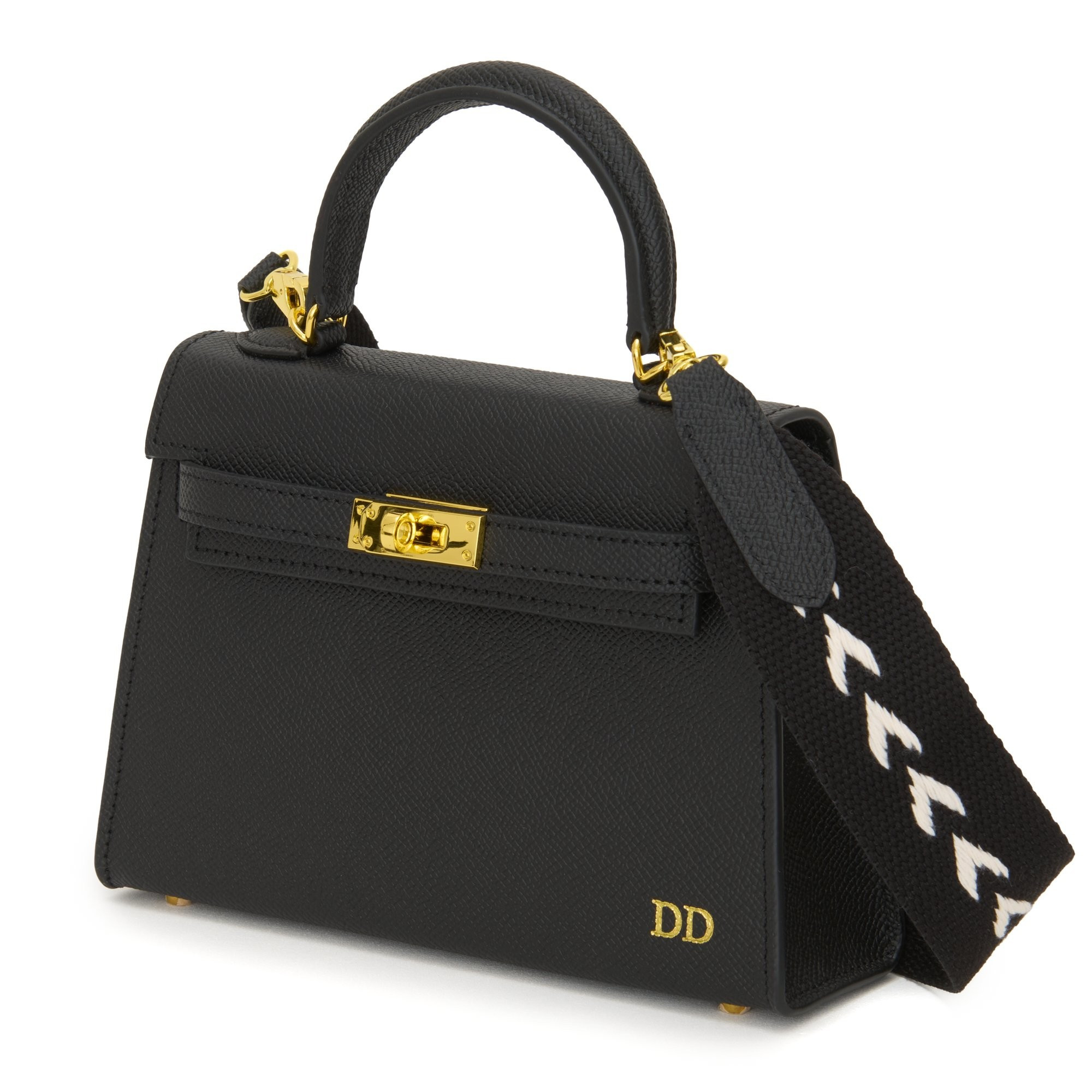 Lily and Bean Hettie Mini Bag - Black with Initials and Fabric Pattern | Lily and Bean