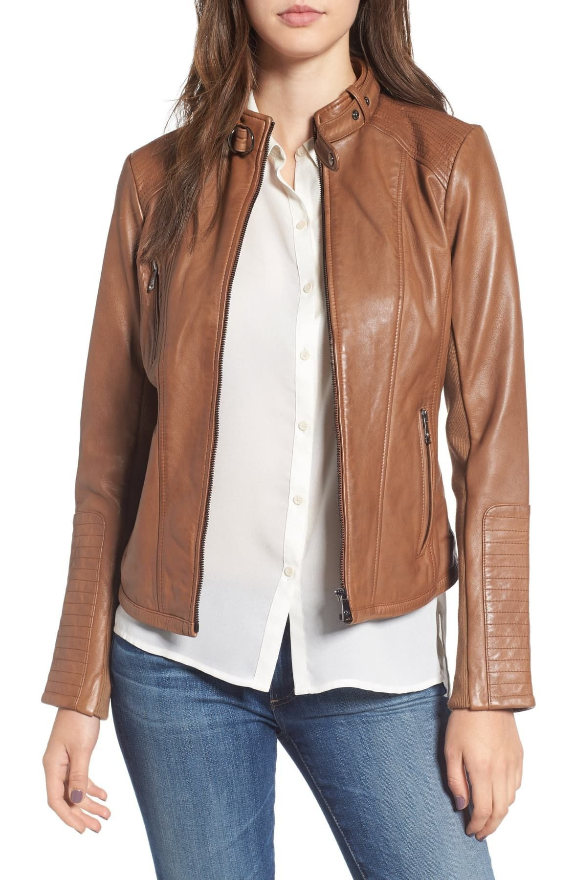 Bernardo | Zip Front Leather Biker Jacket (Regular & Petite) | Nordstrom Rack | Nordstrom Rack