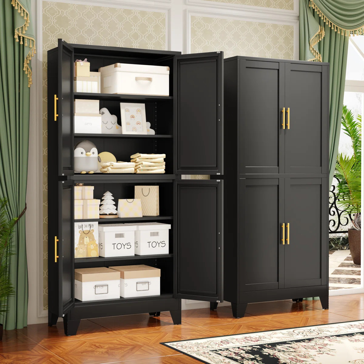 Winston Porter 74.8'' Tall Storage Cabinet With 4 Doors And Adjustable Shelves For Multiple Uses | Wayfair North America