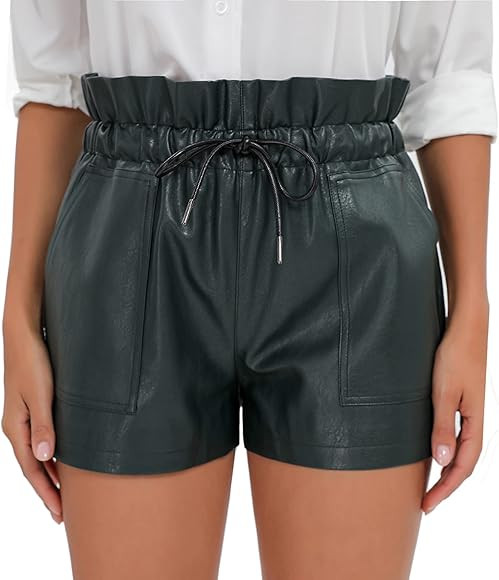 QIANXIZHAN Women's Leather Shorts, Faux High Waisted Wide Leg Sexy Shorts | Amazon (US)