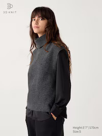 Women's 3D Knit Soufflé Yarn Turtleneck Vest | UNIQLO UK | UNIQLO (UK)
