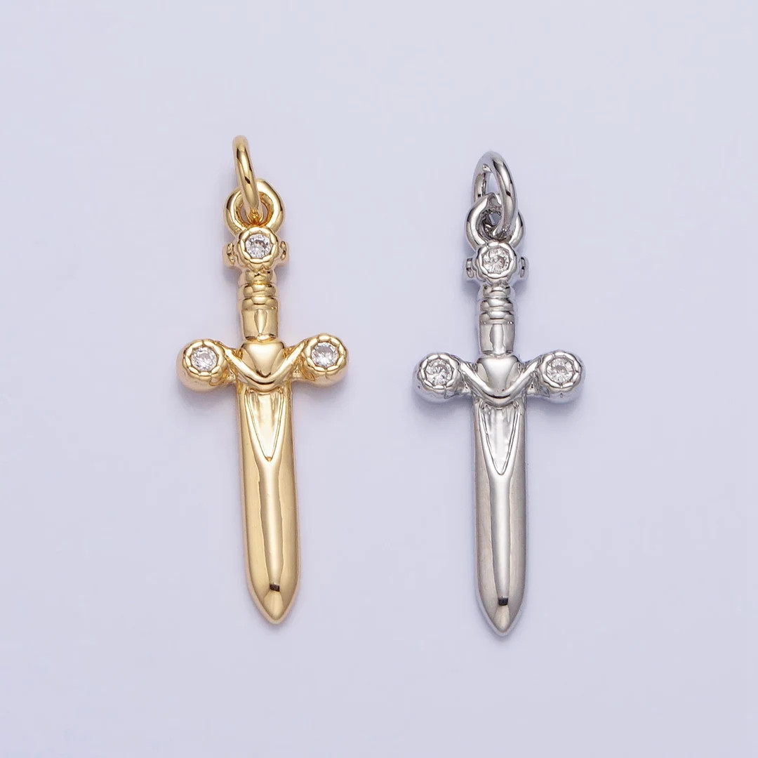 16K Gold Plated Dainty Knife Pendant Small Dagger Amulet Clear Micro CZ Pave DIY Fashion Charm Ad... | Etsy (US)