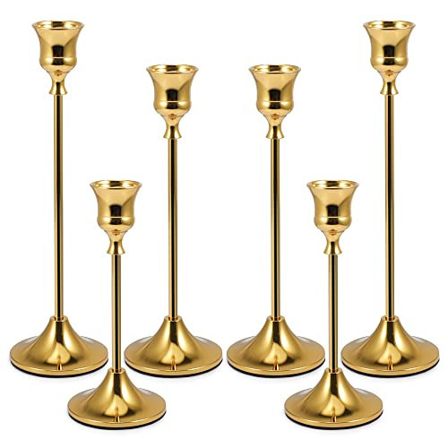 Bochino Candlestick Holders, Taper Candle Holders Brass Gold Candlestick Holder Candle Stick Holders kit Classic Decorative Candle Stick for Christmas, Fireplace Wedding Party Dinner Tables Décor | Amazon (US)