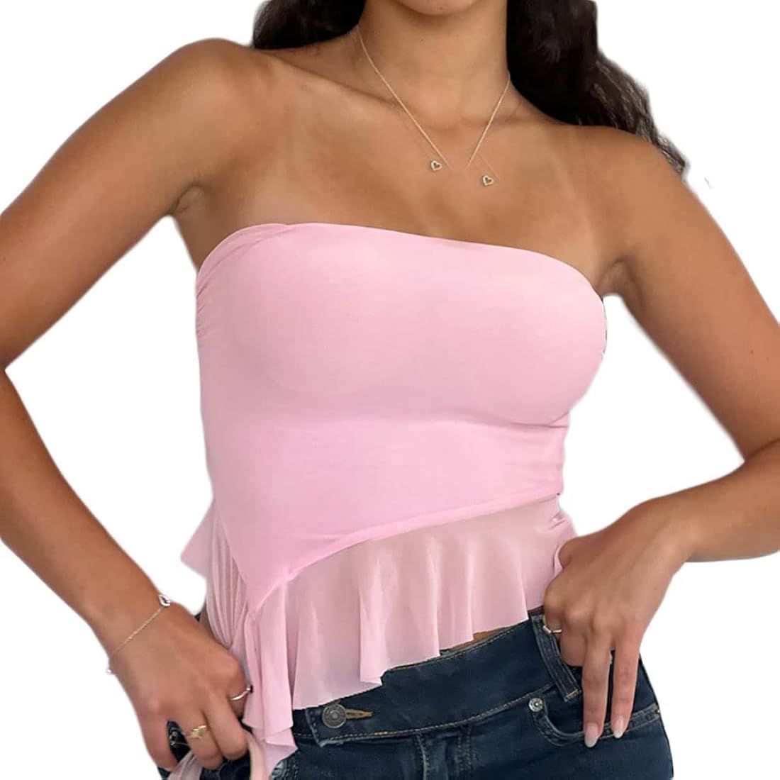 Women's Strapless Tube Top Y2k Going Out Bandeau Crop Tops Sleeveless Cami Shirt Off Shoulder Ves... | Amazon (US)
