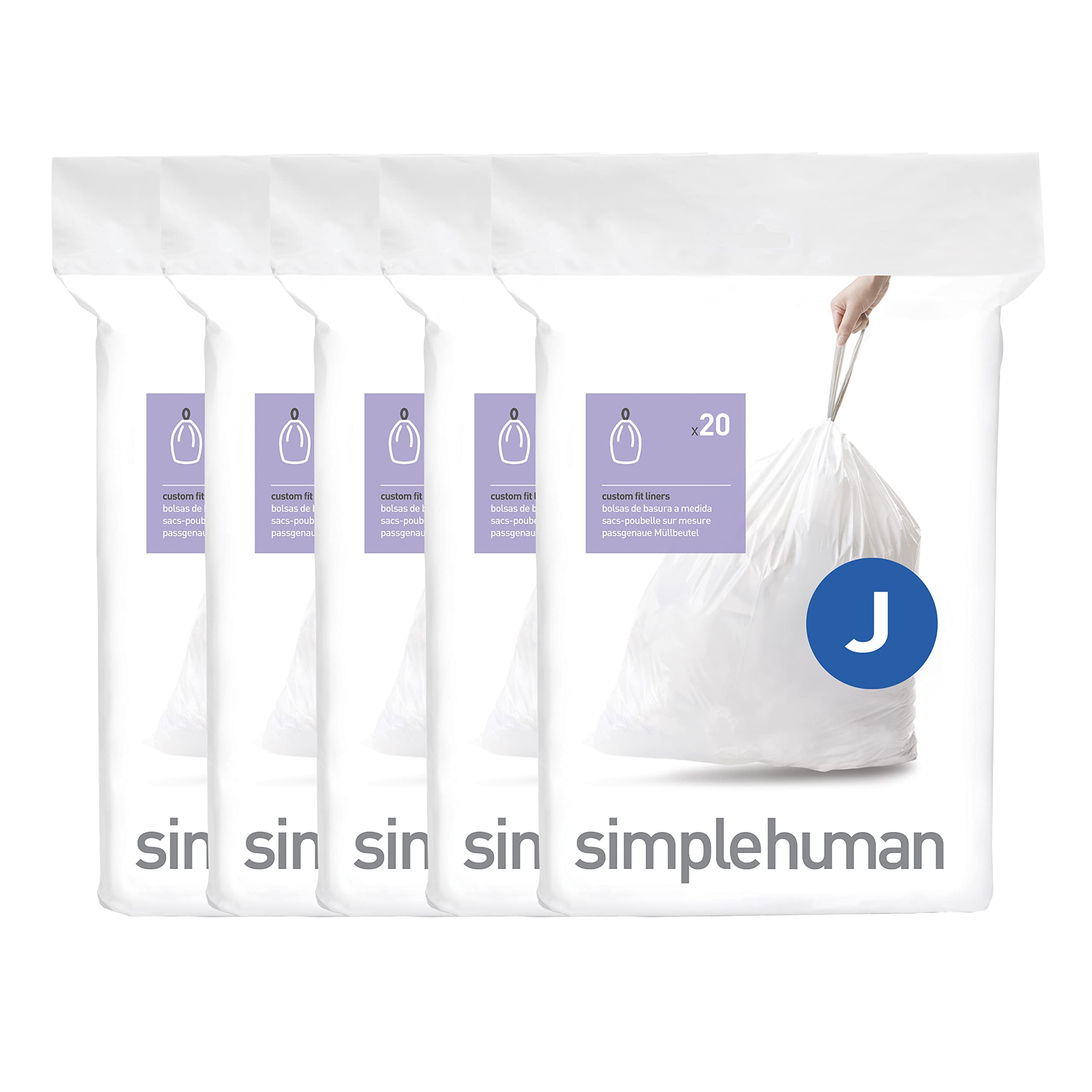 simplehuman Code J 100 Count, Dispenser Pack Custom Fit Liners, Drawstring Trash Bags, 30-45 Lite... | Amazon (US)