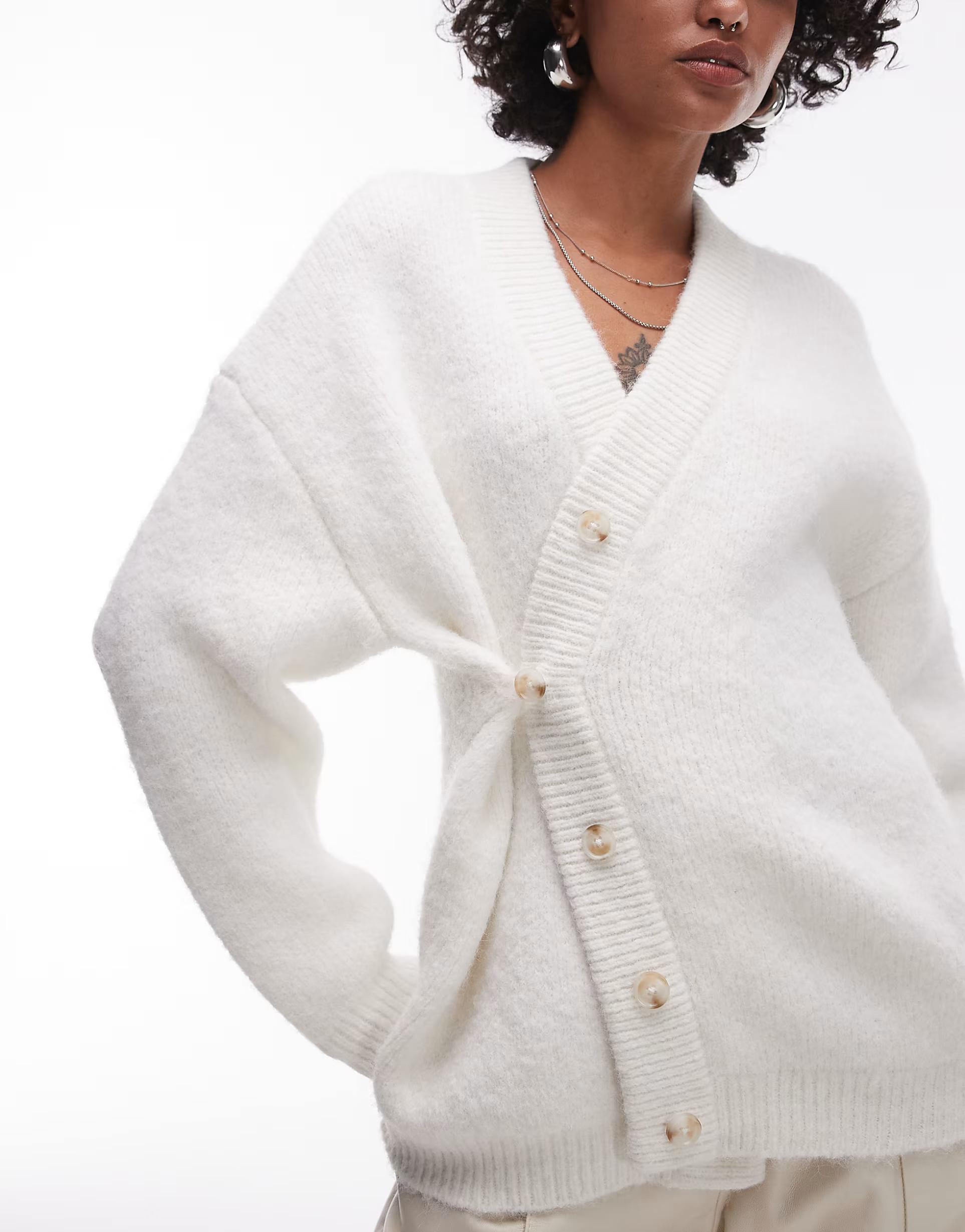 Topshop knit asymmetric 2 way wear cardigan in ivory | ASOS (Global)