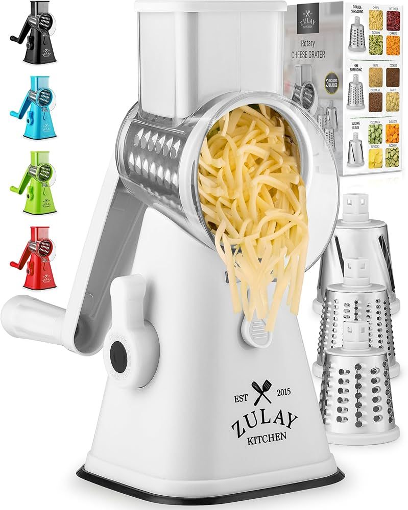 Rotary Cheese Grater with Upgraded, Reinforced Suction - Round Cheese Shredder Grater with 3 Repl... | Amazon (US)
