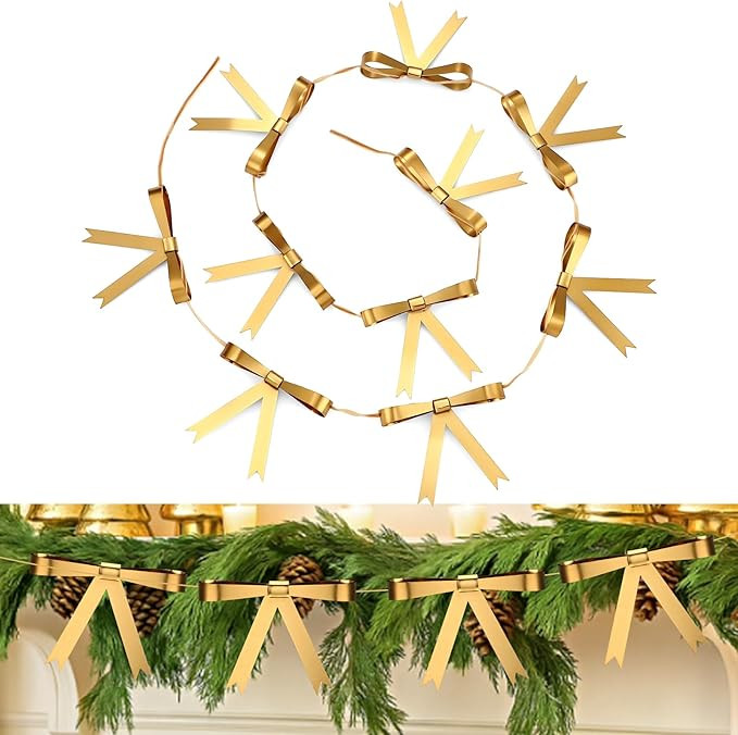 Shimeyao Christmas Gold Bow Garland 3.94 x 3.94 Inches Metal Bow Christmas Tree Decorations Gold ... | Amazon (US)