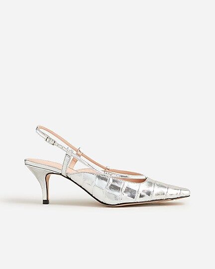 Leona slingback heels in metallic croc-embossed leather | J.Crew US