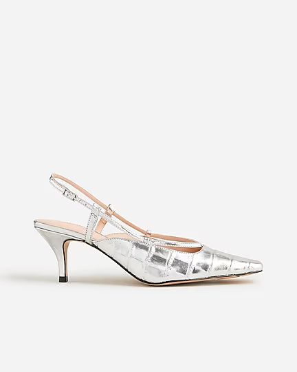 Leona slingback heels in metallic croc-embossed leather | J.Crew US