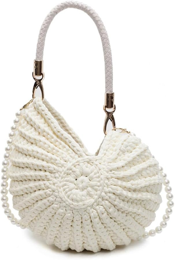 Seashell Bag Handwoven Beach Handbag Shell Purse for Wome Summer Crossbody Satchel with Pearl Str... | Amazon (US)