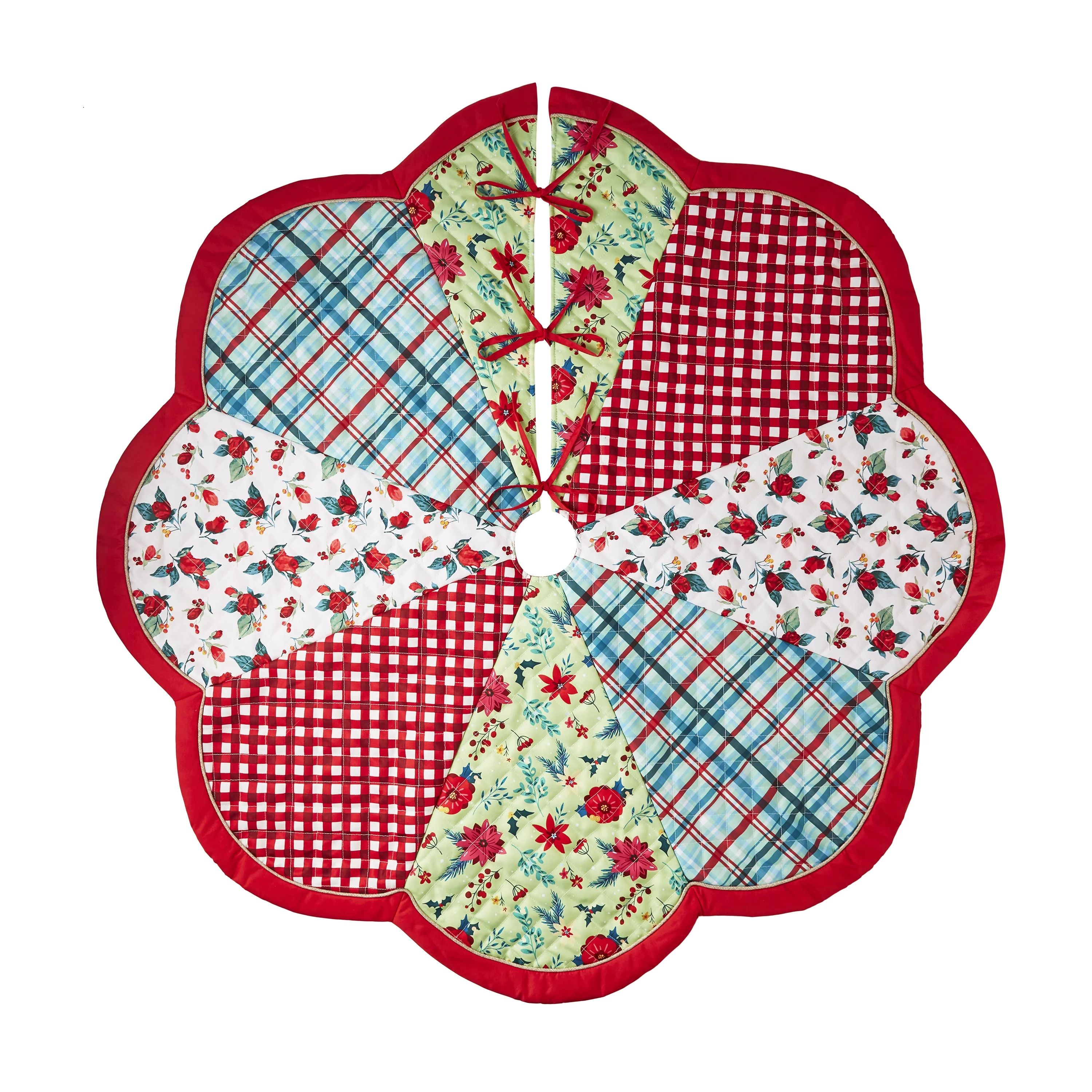 The Pioneer Woman Multi-Color Patchwork Scalloped Polyester Christmas Tree Skirt, 48" - Walmart.c... | Walmart (US)