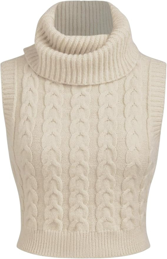 CIDER Women’s Sleeveless Sweater Tops Turtle Necks Cable Knit Croped Vest Tank Top | Amazon (US)