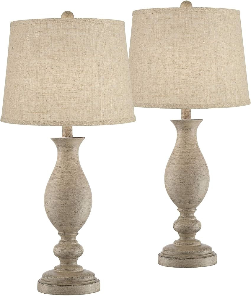 Regency Hill Serena Traditional Country Cottage Table Lamps 27.5" Tall Set of 2 Beige Gray Faux W... | Amazon (US)