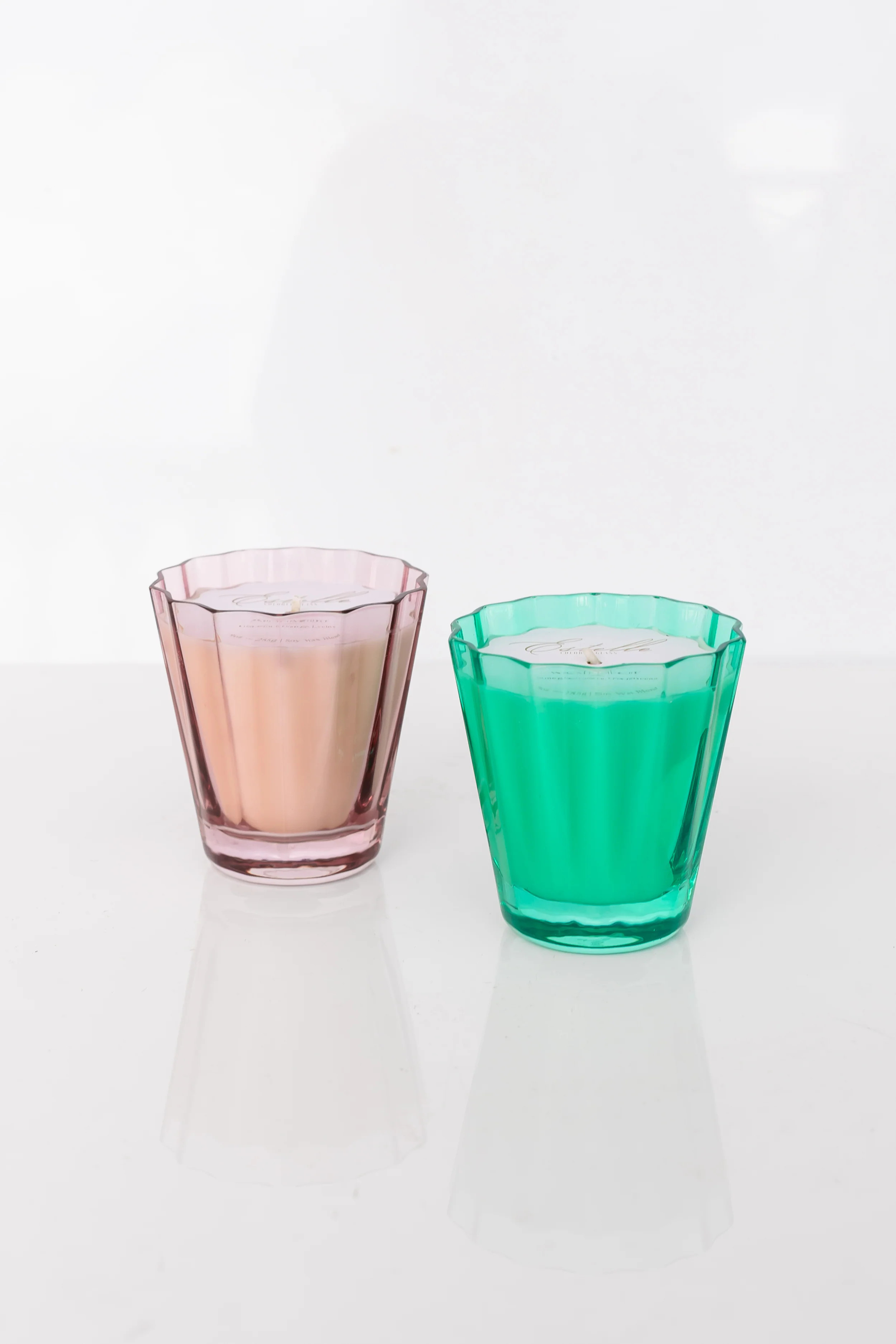 Estelle Colored Sunday Low Ball Candles - Set of 2 {Rose + Kelly Green | Estelle Colored Glass