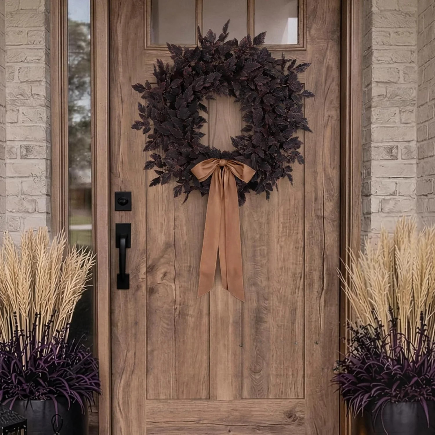 24 Inch Artificial Dark Purple Foliage Wreath, Gothic Autumn Leaf Wreath for Front Door Wall Halloween Decor | Wayfair North America