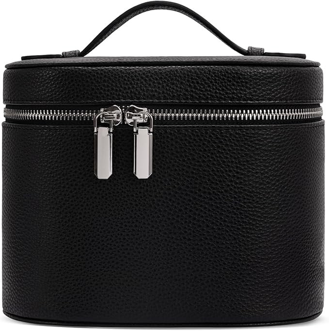 Cosmetic Case, Leather Makeup Bag, Portable Handheld Makeup Case, Detachable Compartments | Amazon (US)