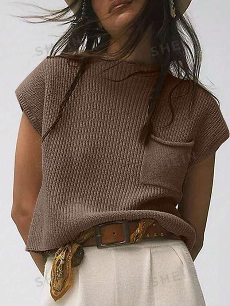 SHEIN Relaxiva Cap Sleeve Pocket Knit Top For Women | SHEIN USA | SHEIN