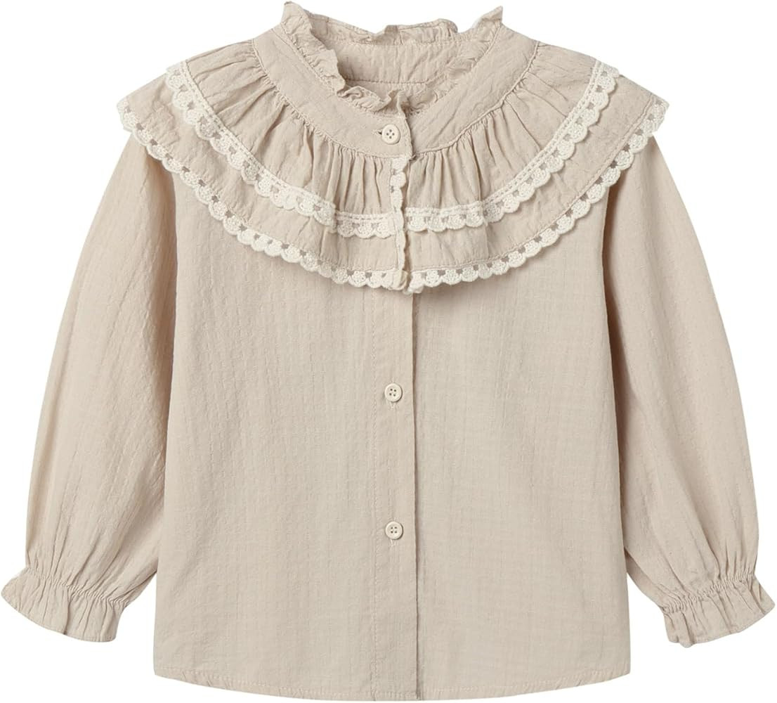 Mud Kingdom Girls Blouse Shirts Spring Fall Long Sleeve Button-Down Top Ruffle Collar | Amazon (US)