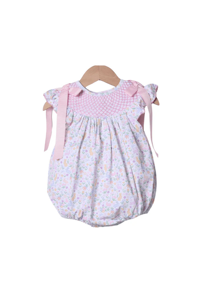 Smocked Heirloom Sweet Floral Bunny Scalloped Bubble | The Smocked Flamingo