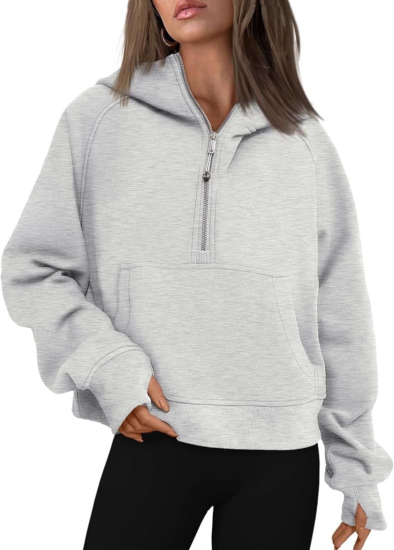 AUTOMET Half Zip Sweatshirts Cropped Hoodies Fleece Womens Quarter Zip Up Pullover Sweaters Fall ... | Amazon (US)