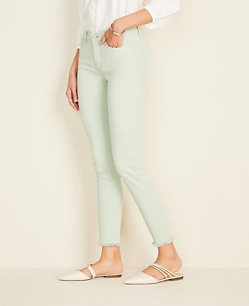 Frayed Sculpting Pocket Skinny Crop Jeans In Icy Sage | Ann Taylor | Ann Taylor (US)