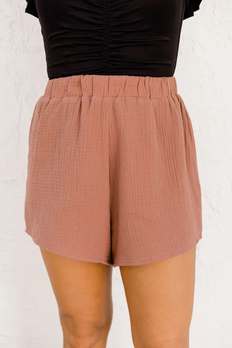 Open Mentality Brown Gauze Shorts | Pink Lily