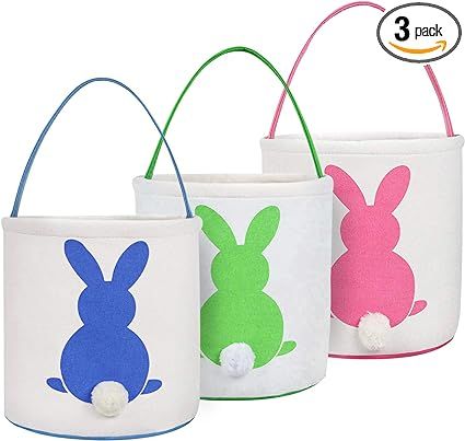 TOPLEE 3 PCS Easter Eggs Hunt Basket for Kids Canvas Bunny Basket Egg Bags Rabbit Fluffy Tails Pa... | Amazon (US)