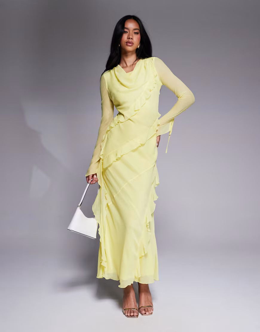 Daska chiffon ruffle maxi dress in Lemon-Yellow | ASOS (Global)