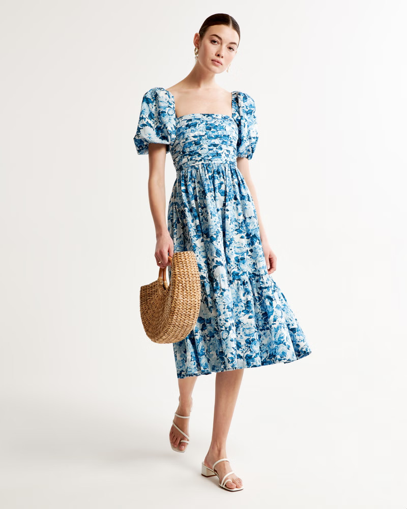 Emerson Poplin Puff Sleeve Midi Dress | Abercrombie & Fitch (US)