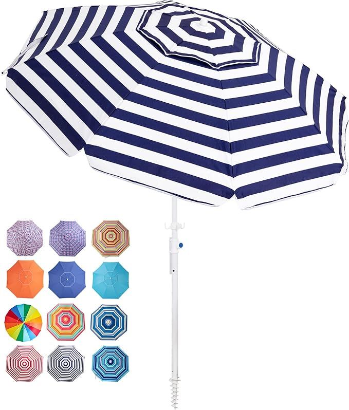 SMLIXE 6.5FT Beach Umbrella - SPF50+ Sun Protection Windproof Umbrellas with Sand Anchor, Tilt, A... | Amazon (US)