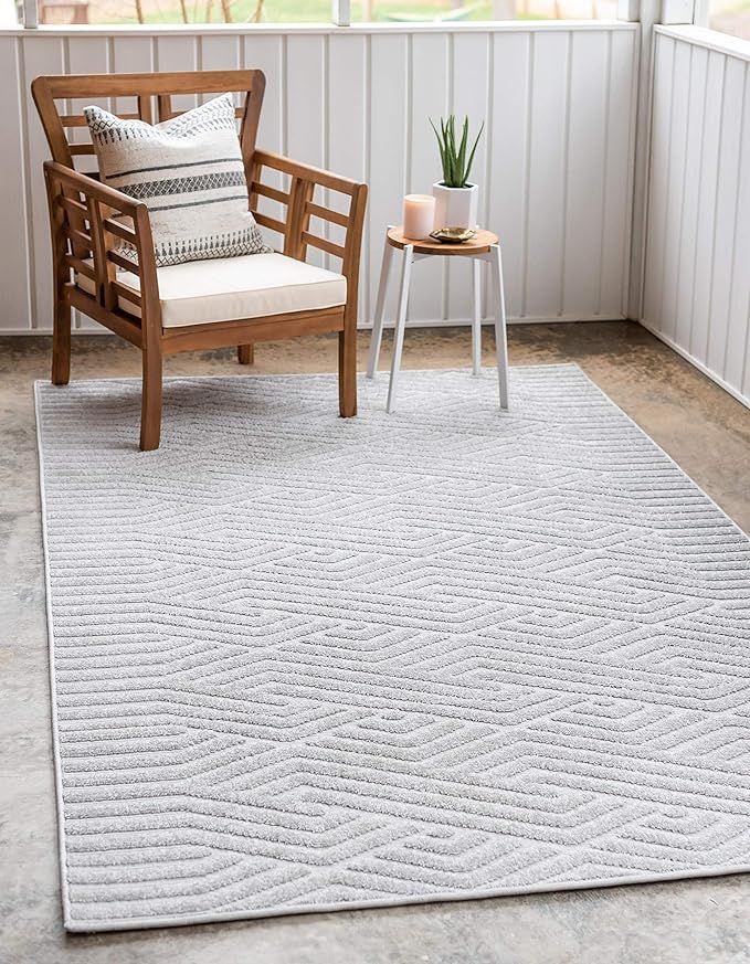 Unique Loom Sabrina Soto Outdoor Collection Geometric Carved Trellis Contemporary Gray Area Rug (... | Amazon (US)