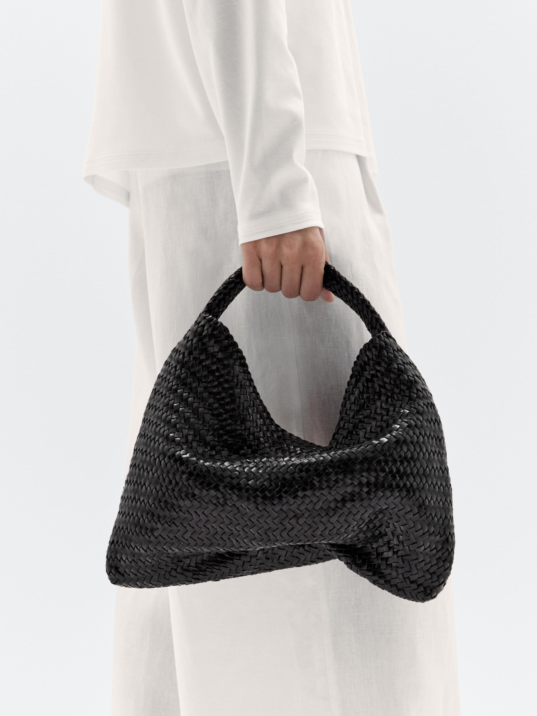 Braided nappa leather shopper bag | Massimo Dutti UK