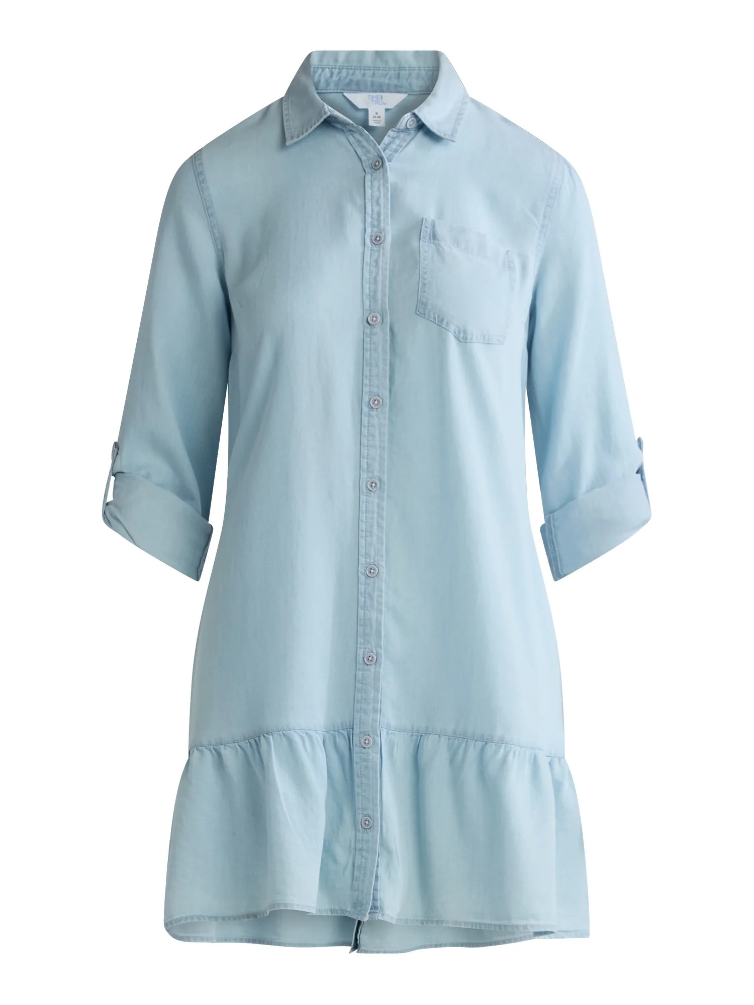 Time and Tru Women's and Women’s Plus Tiered Mini Shirtdress with Long Sleeves, Sizes XS-3XL | Walmart (US)