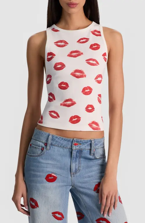 Alice + Olivia Allen Print Rib Tank Top in Lips at Nordstrom, Size Large | Nordstrom