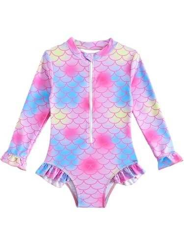 Girls Rash Guard Swimsuit Toddler Long Sleeve Swimsuit Girl One Piece Cute Swimsuits Bathing Suit Mermaid Swimsuit for Girls 4-6 | Amazon (US)